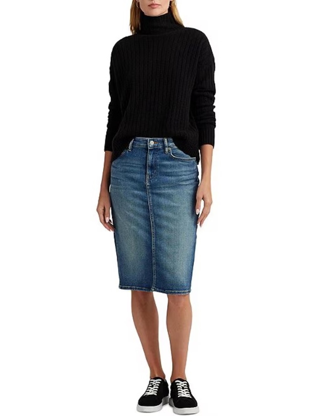 Lauren Ralph Lauren Stretch Denim Mid Rise Pencil Skirt